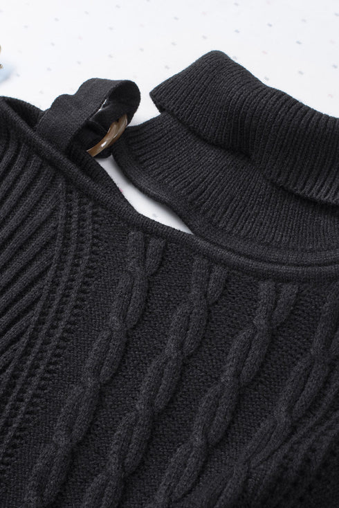 Strapped Cut Out Shoulder Turtleneck Sweater